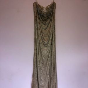 Strapless gold sequined floor dress